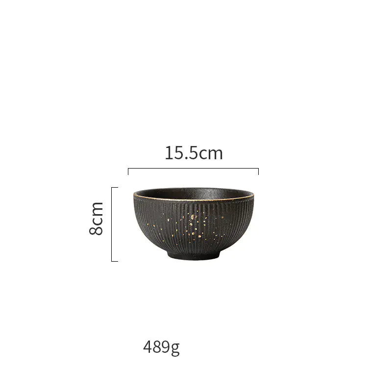 Nordic Black Tableware Set with Gold Trim (Dinner Plates)