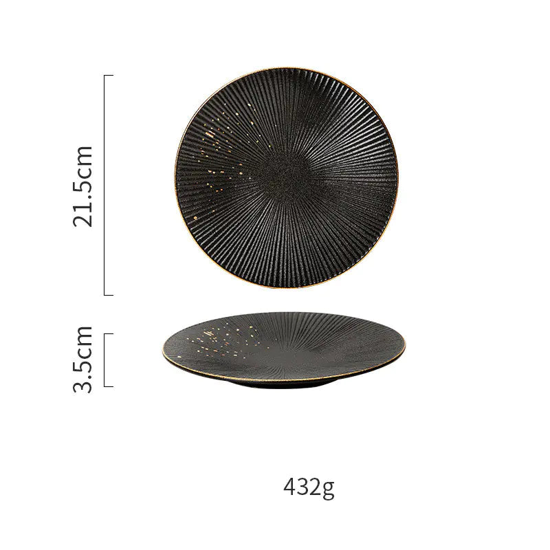 Nordic Black Tableware Set with Gold Trim (Dinner Plates)