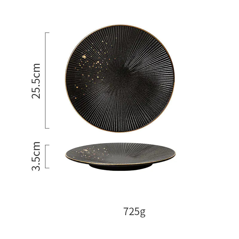 Nordic Black Tableware Set with Gold Trim (Dinner Plates)
