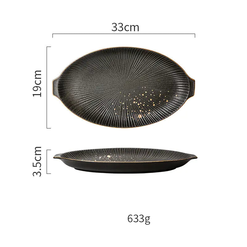 Nordic Black Tableware Set with Gold Trim (Dinner Plates)